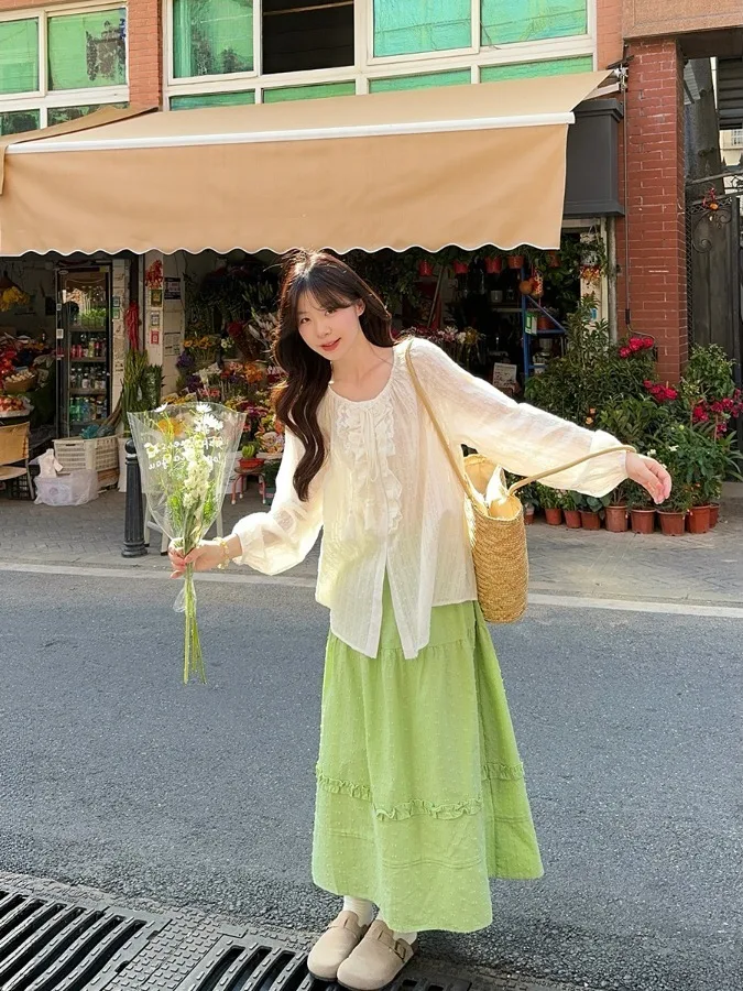 

plus Size Women's Sweet Tie Dye Sun Protection Shirt Summer Versatile Design Slimming Hip Covering A-Line Skirt Set