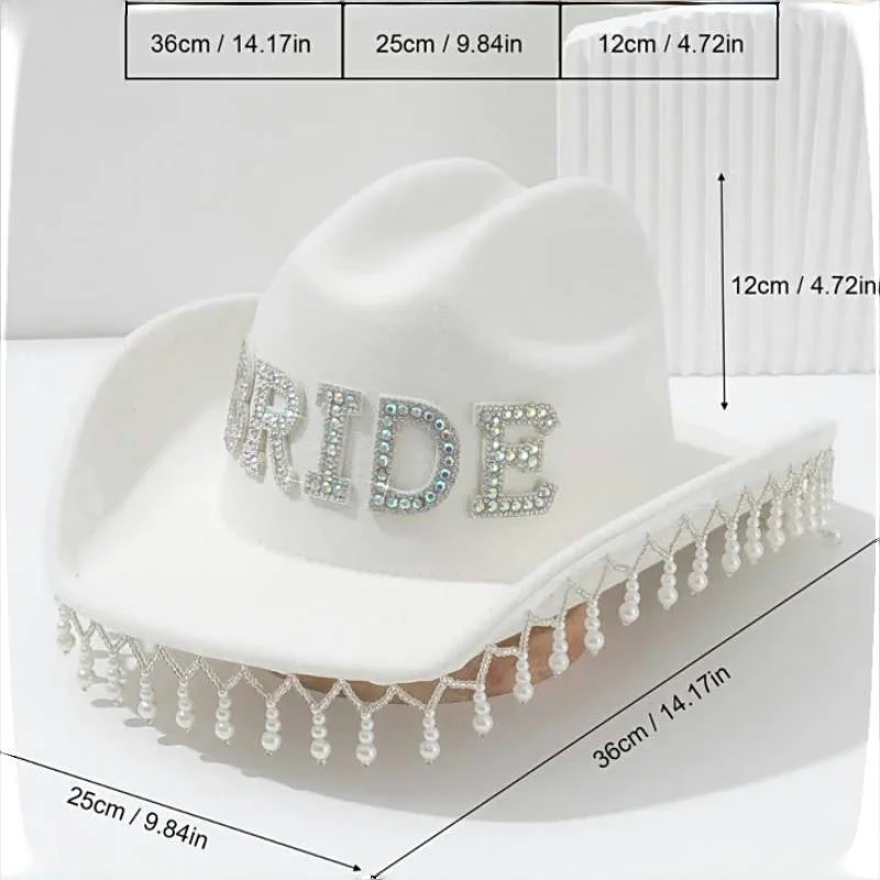 HongLuan White Wedding Costume Hat Adult, Cowboy Hats Rhinestone for Woman, Cowboy Cosplay Female Accessories & Cowgirl Cap