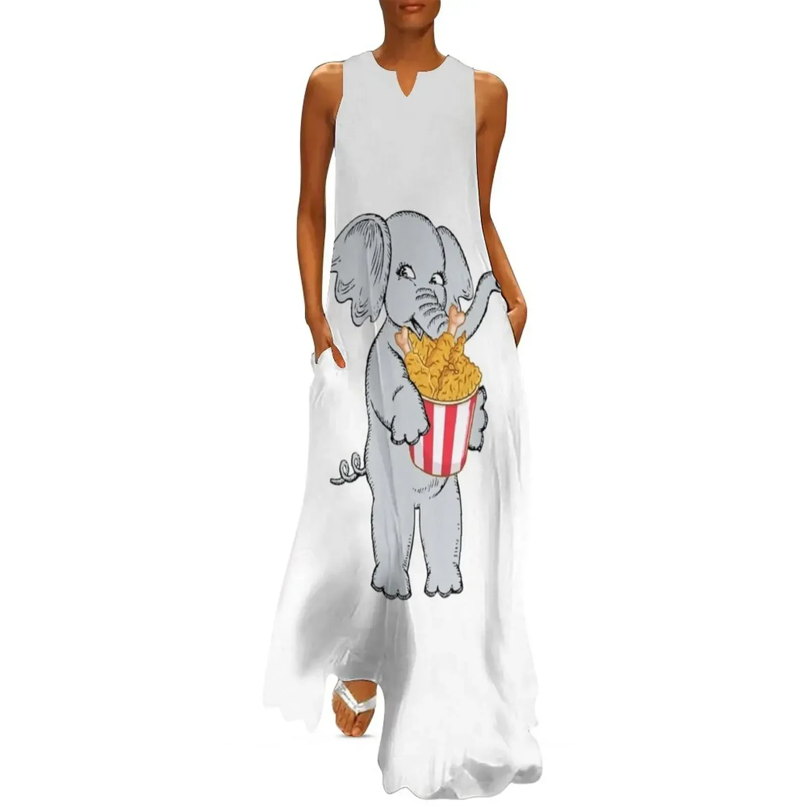 

cute elephant eating fried chicken/Best gift for elephants and fried chicken lovers Long Dress dress women elegant luxury Dress