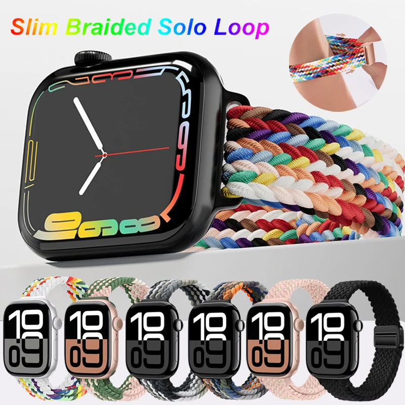 Schlanke magnetische geflochtene Solo-Loop für Apple Watch Band 44 mm 45 mm Serie 8 9 10 46 mm 42 mm Ultra 2 49 mm Armband iWatch 38 40 mm 41 mm