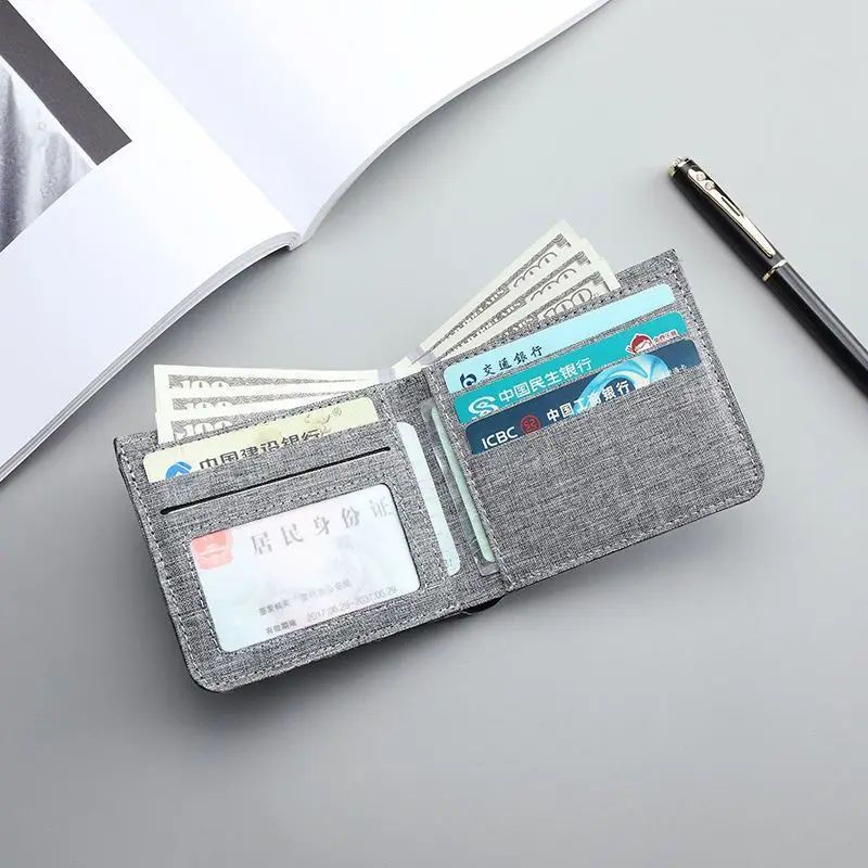 Canvas Wallets Purses Foldable Pictures Coin Purse Inserts Business Money Credit ID Cards Holder Bag Men Women Cowhide Wallet