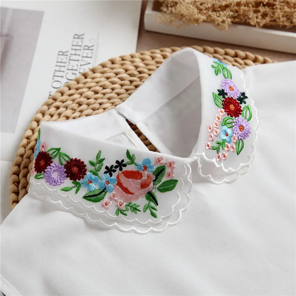 Fashion Women's Embroidery Shirt Fake Collar Removable Mujer Faux Cols White Sweater False Collar Lapel Shirt Blouse Detachable