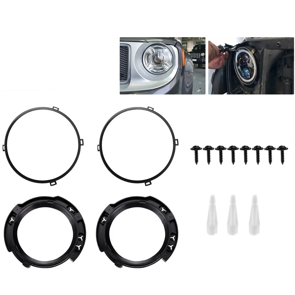 

7 Inch Round Headlight Mounting Ring Retaining Bracket With Headlight Metal Rings For Jeep Wrangler JK 07-17 For LED Headlights