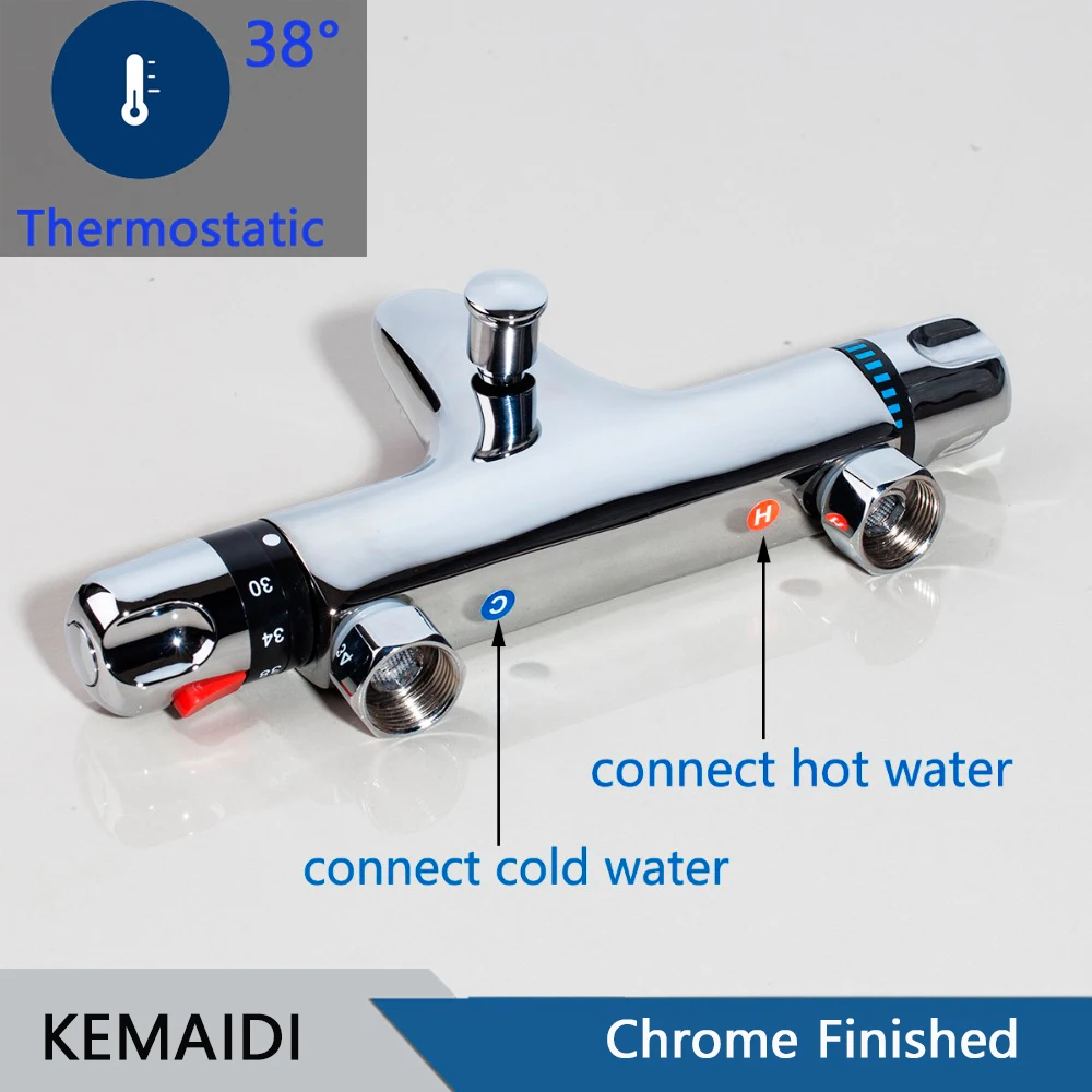 KEMAIDI Thermostatic Bathroom Shower Faucet Wall Mounted Bathtub Hot Cold Water Mixer Constant Temperature Mixing for Bath