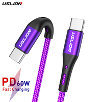 USLION PD 60W USB C To USB Type C Cable for Macbook Pro Quick Charge 3.0 Fast Charging Wires Type C Cable For Xiaomi Samsung S21