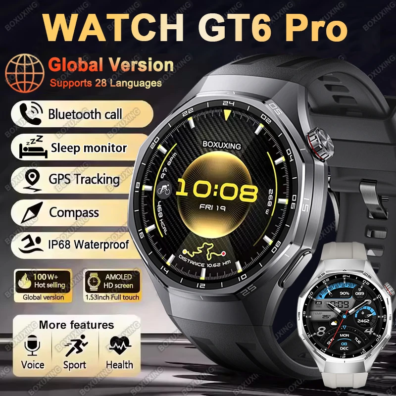 �y�Z�[�����z�V�^�O���[�o���� Watch GT6 Pro �X�}�[�g�E�H�b�` AMOLED �펞�\�� GPS�g���b�J�[ Bluetooth�ʘb �h�� �X�|�[�c�X�}�[�g�E�H�b�` �����Y