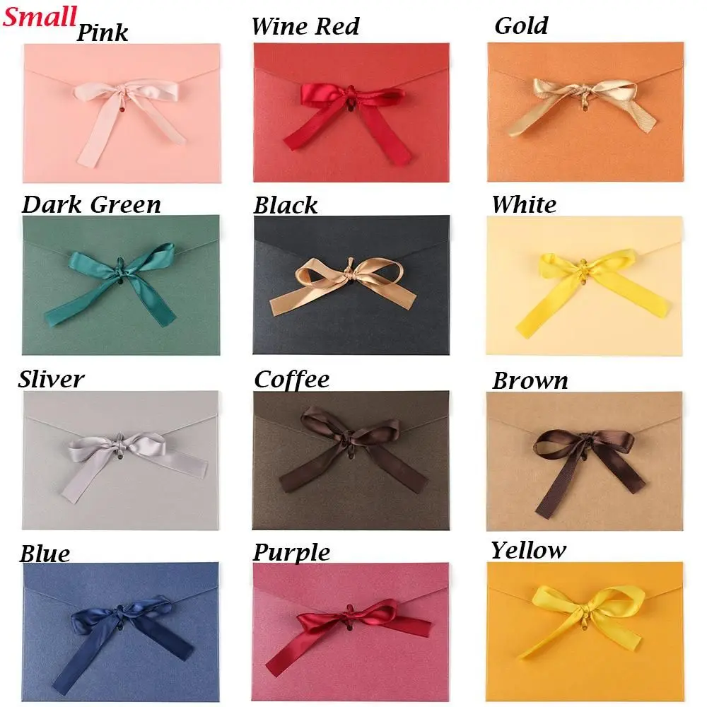 10 Pcs/set Envelope Pearlescent Paper Bow Thicken Ribbon Retro Creative Color Stationery Wedding Invited Gift High Quality