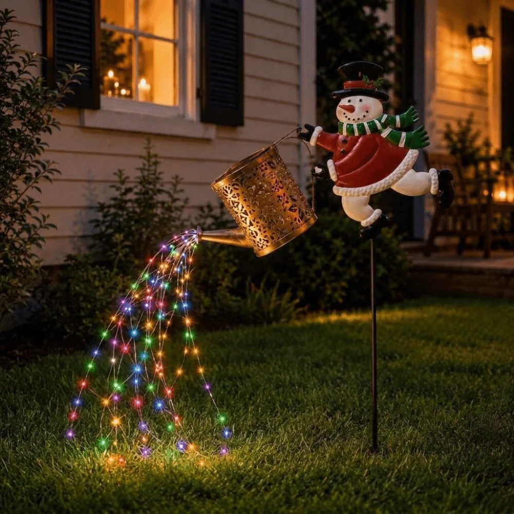 Solar Powered Christmas Santa Solar Kettle Light Waterproof Weather Resistant Santa Claus Watering Can Light Decorative Design
