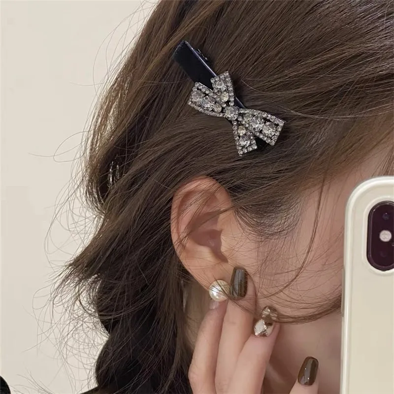 2Pcs Black Bow Zircon Hair Clip for Women's French Luxury Temperament Hair Clip BB Clip Girls Hair Accessories view 5
