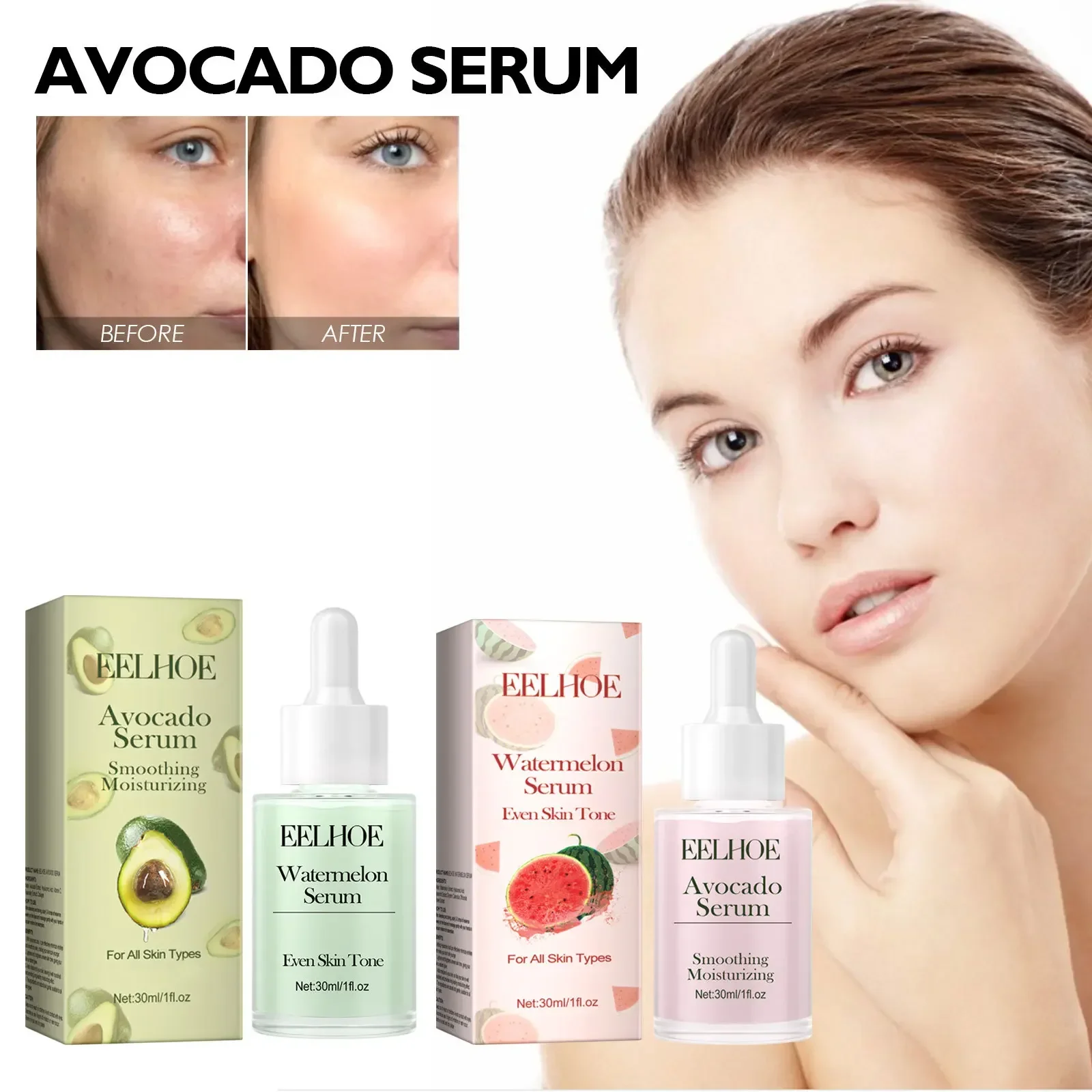 30Ml Peelhoe Avocado Watermeloen Gezichtssence Hydraterende Whitening Essentie Vervagende Rimpel Verstevigende Poriën Cosmetica