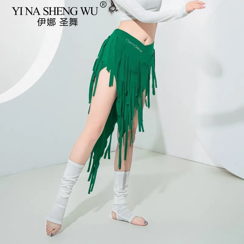 Nova dança latina triangular borlas saia feminina dança do ventre cha-cha dança prática traje saia de dança oriental com calças de segurança