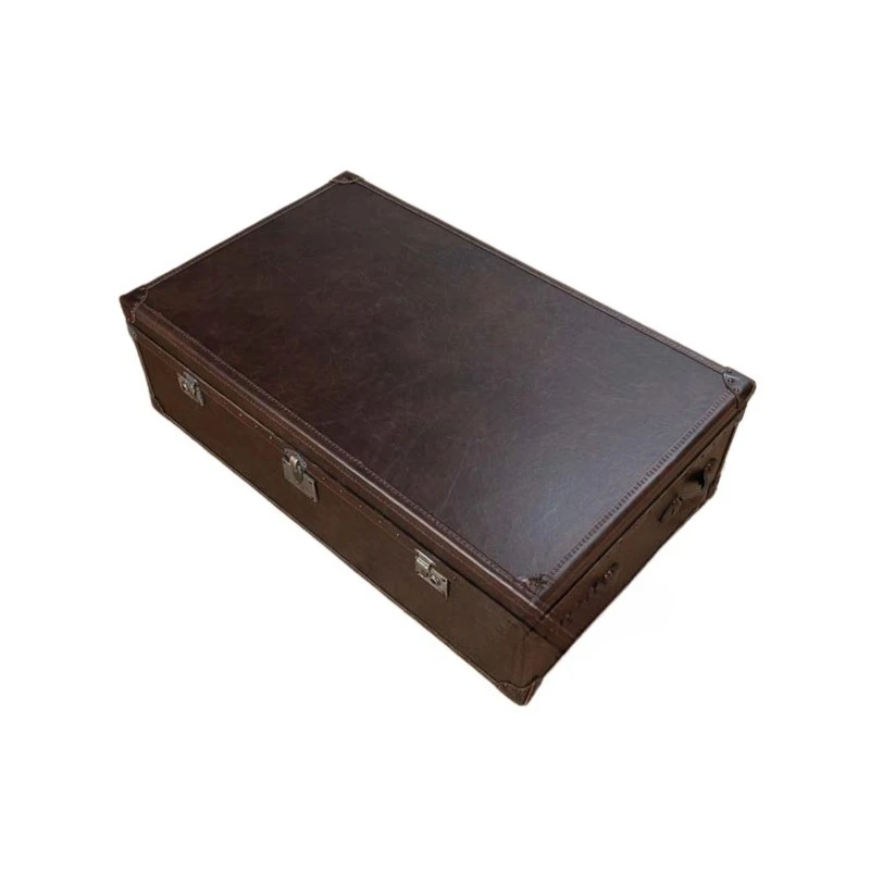 

retro leather coffee table, European-style American storage coffee table, medieval cigar bar, reception room leather old table
