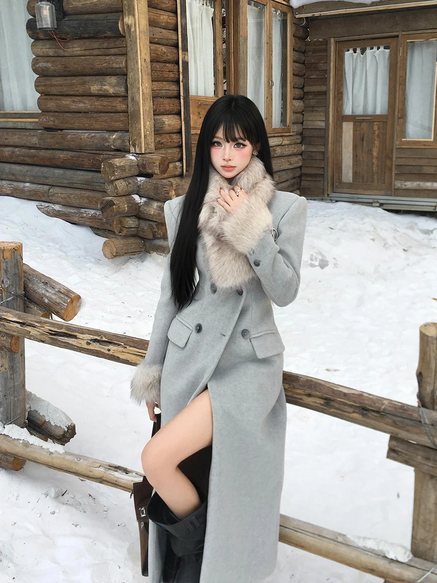 

Шерстяное пальто Losa Rosa Thiened для женщин, модная верхняя одежда на весну, осень и зиму, с меховой подкладкой, с поясом на талии