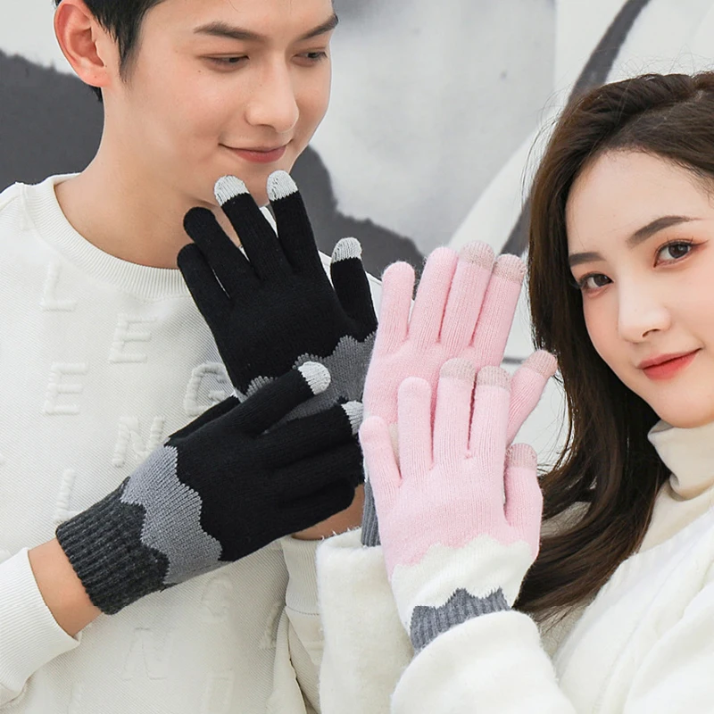 KayCrowne Fashion Knited Touch Screen Gloves Women Winter Full Finger Thicken Warm Acrylic Glove Men Couples Young Student G079