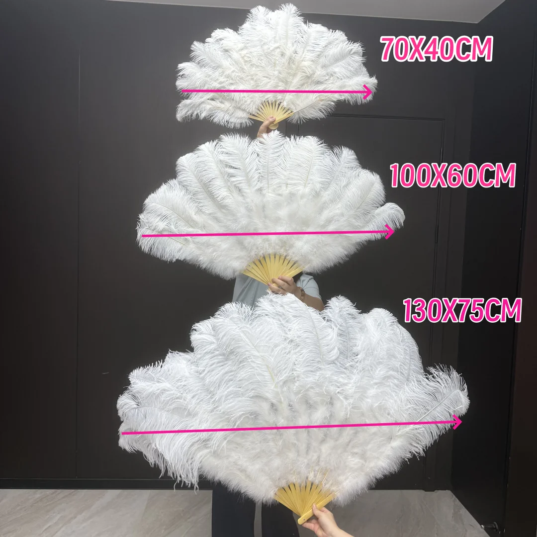 100CM/70CM Large White Ostrich Feather Fan Handheld Stage Performance Wedding Party Belly Dance Carnival Décor Crafts Fans