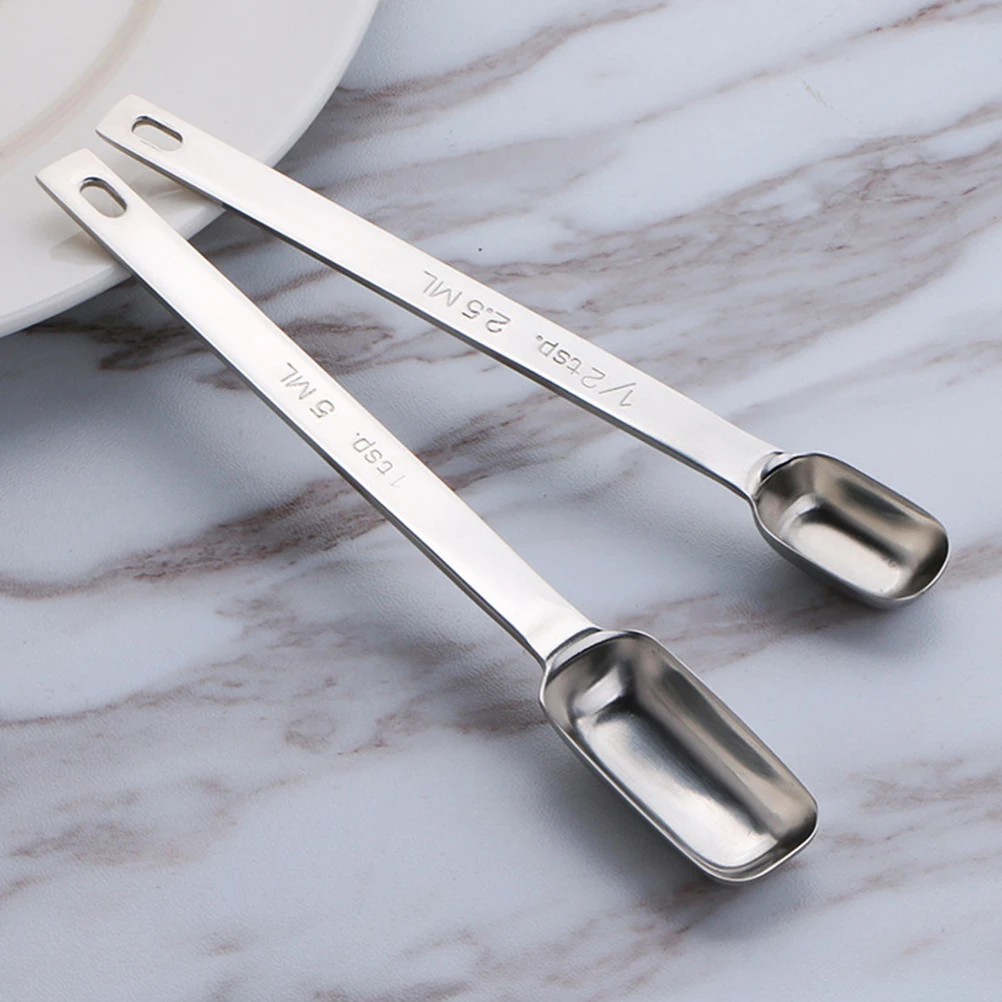 

2Pcs Stainless Steel Measuring Spoon Cooking Measure Spoon Set for Coffee Tea Kitchen 5ml 15ml Seasoning Spoons
