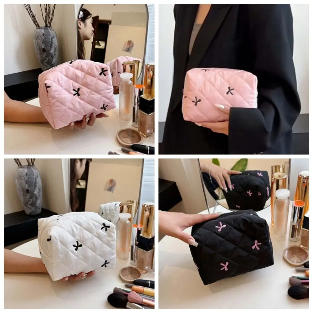 Cloth Bow Cosmetic Clutch Bag 3D Large Capacity Embroidered Makeup Bag Toiletry Organizer Multi-functional Wash Pouch Outdoor