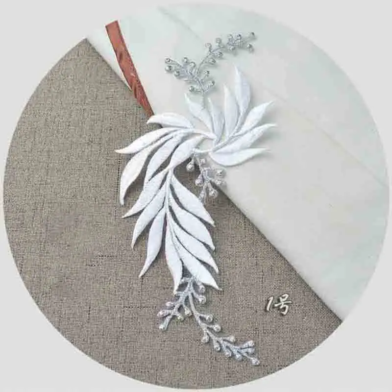 1 Piece Embroidery Symmetrical Leaves Iron on Patch for Clothes 8 Colors Available DIY Decoration Adhesive Backing 7.5*17 CM