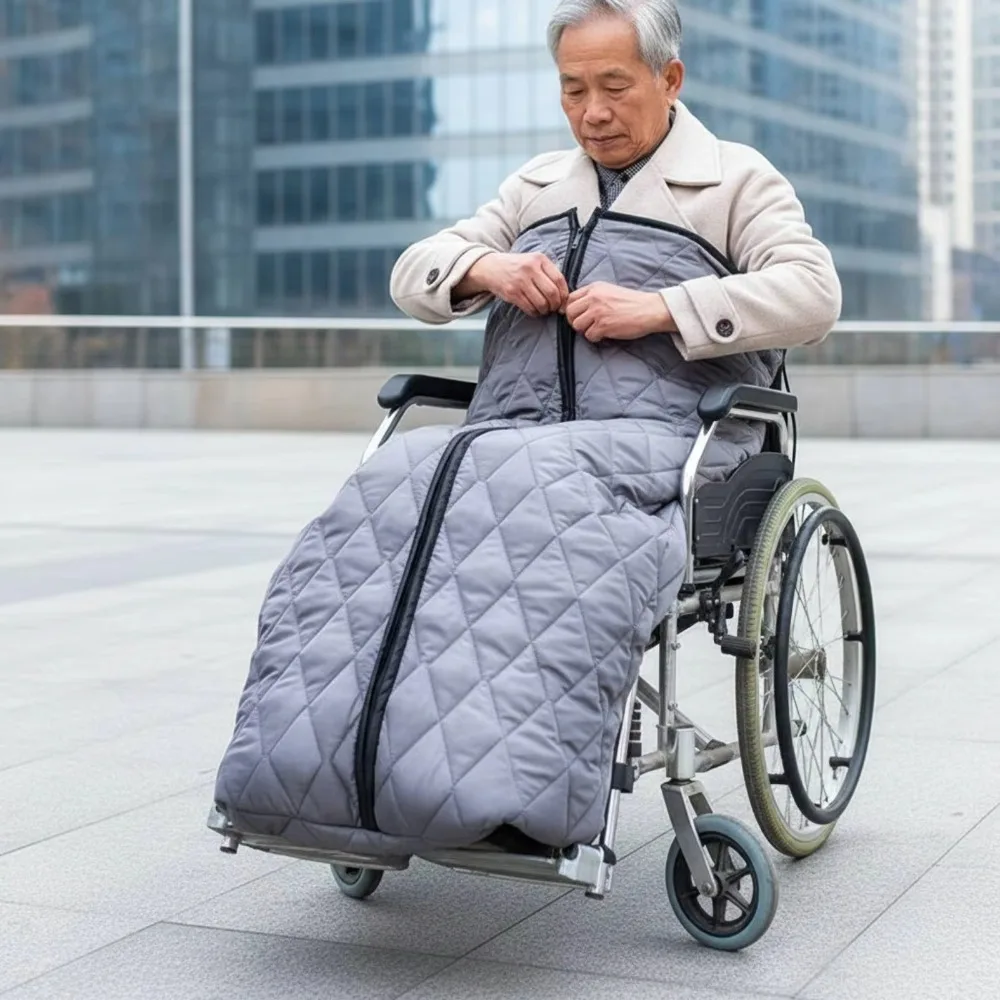 Fleece-Lined Wheelchair Windproof Blanket Zipper Half-covered Elderly Leg Warm Blanket Thickened Stain-resistant