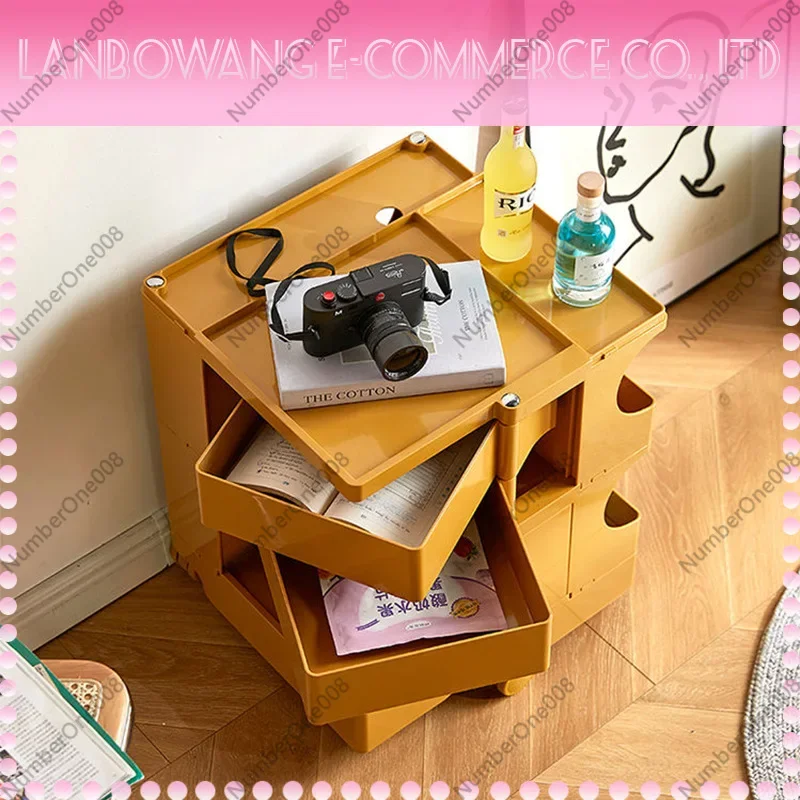 Rotating Movable Multi-Layer Storage Cabinet, Home Living Room Organizer Shelf, Modern Simple Rolling Storage Unit