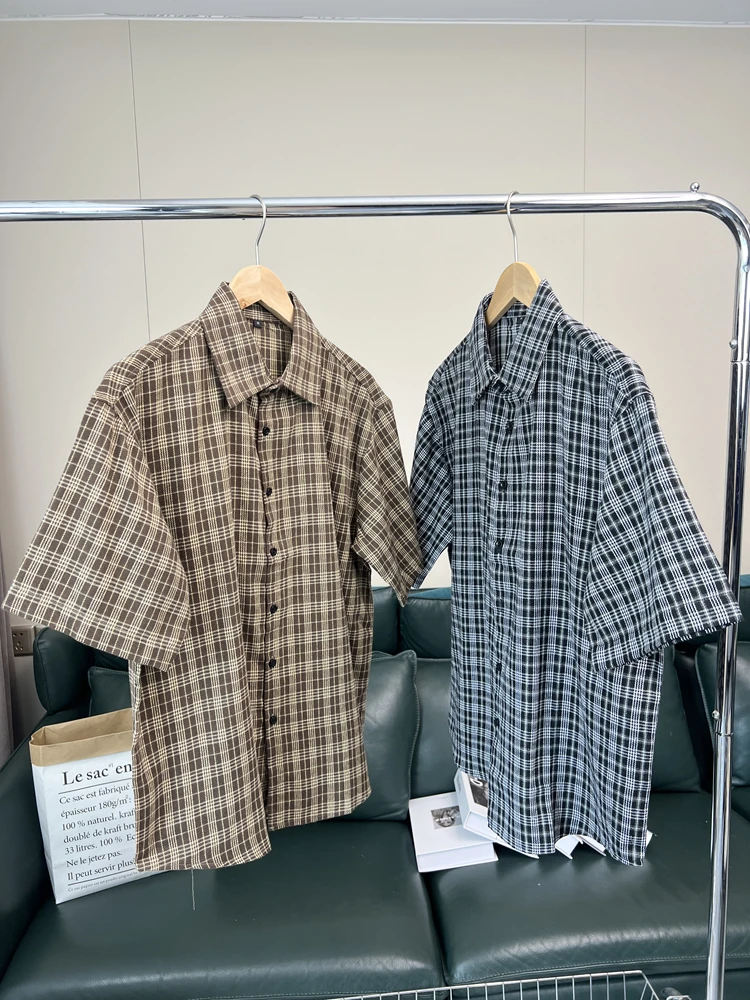 Men's Summer Casual Plaid Shirt Moisture Wicking Short Sleeve Fashionable Urban Standard Fit Breathable All-Match Checkered Top