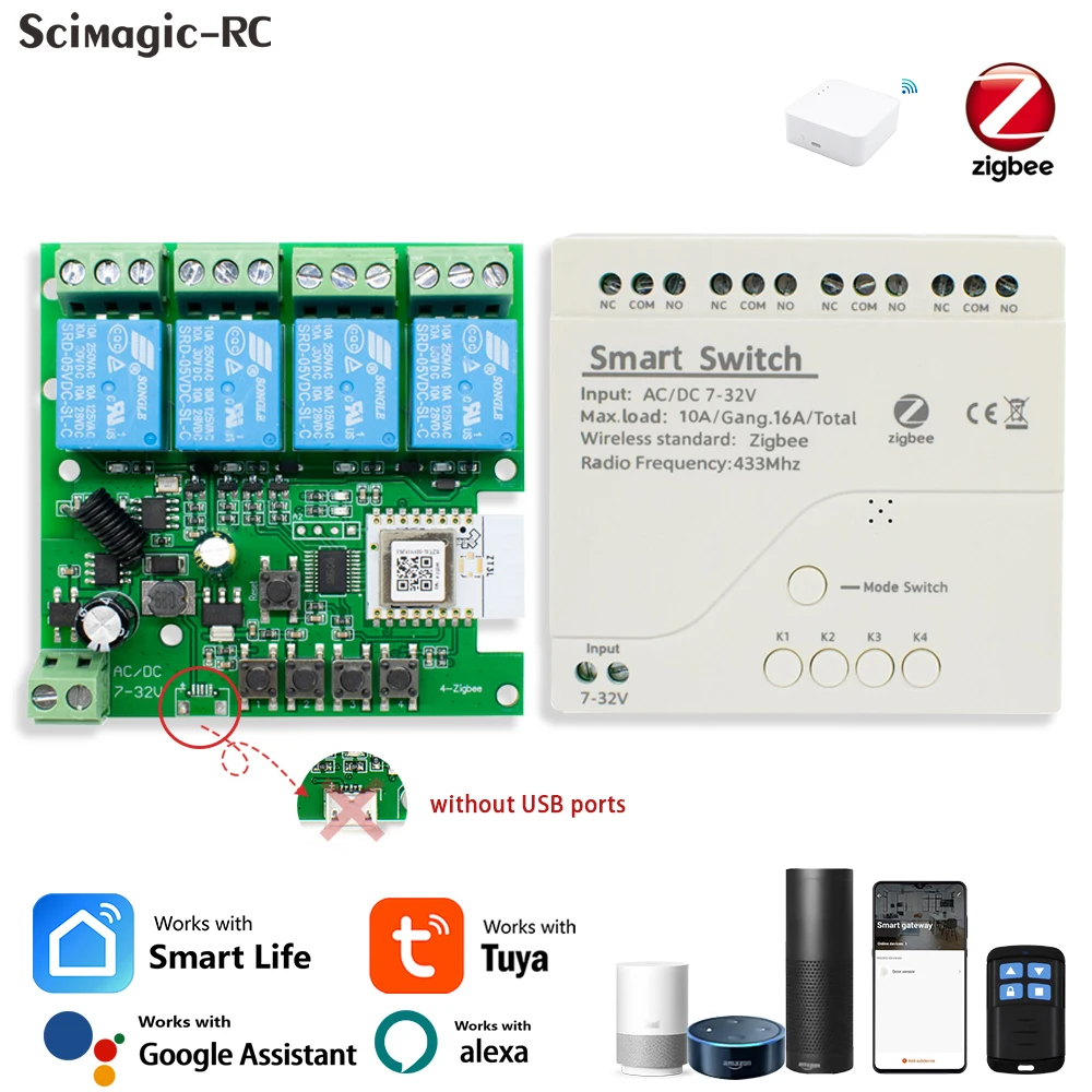 Zigbee Smart Switch Wifi Relay Module Home Automation 12V 24V 110V 220V APP Remote Control Compatible With Alexa Google Home