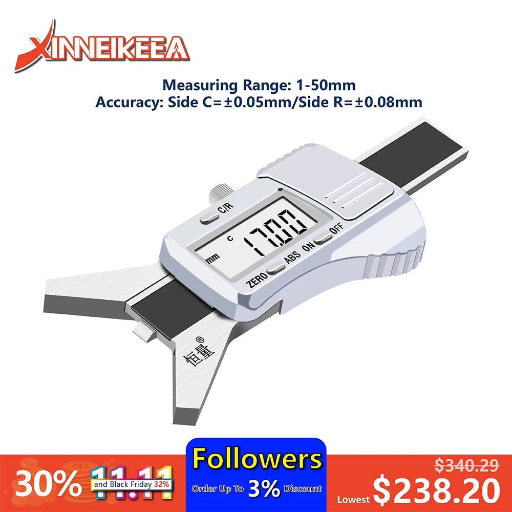 CR1525 Digital Display Chamfer Caliper C Plane R Plane Chamfer Gauge Arc Radius Electronic Vernier Caliper