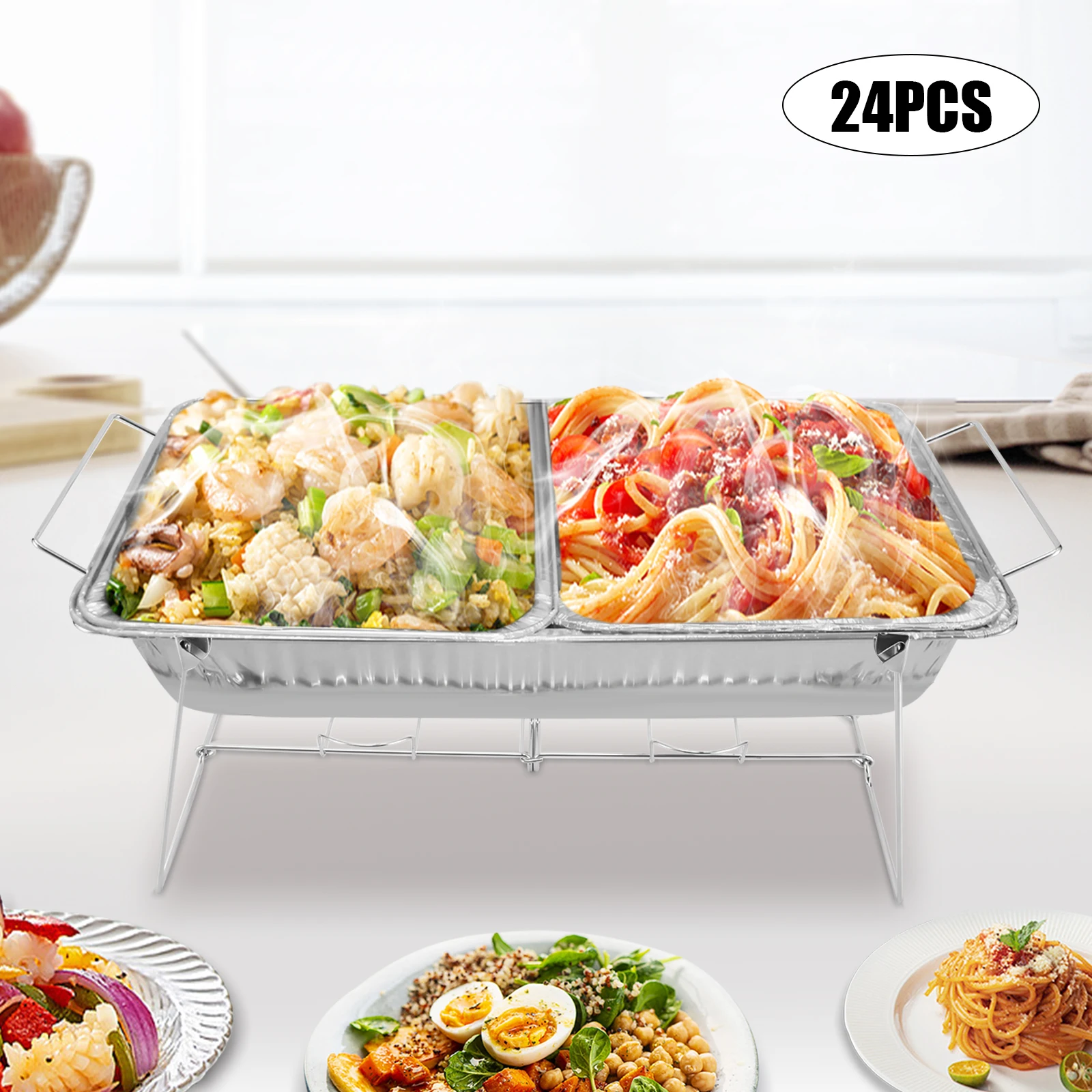 Chafing Dish Wire Rack Set, 24-delig, stapelbaar, antiroestijzer, draagbaar met handgrepen