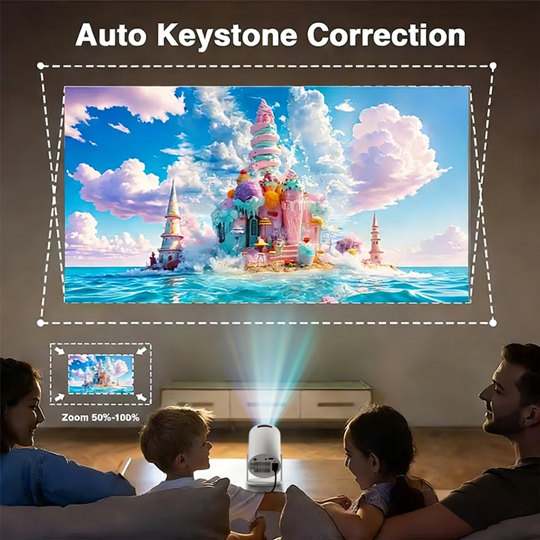 4K Decoding Native 1080P Mini Projector with Short-Throw Projection, Supporting 270° Rotation and Compatible with Laptops, Smart