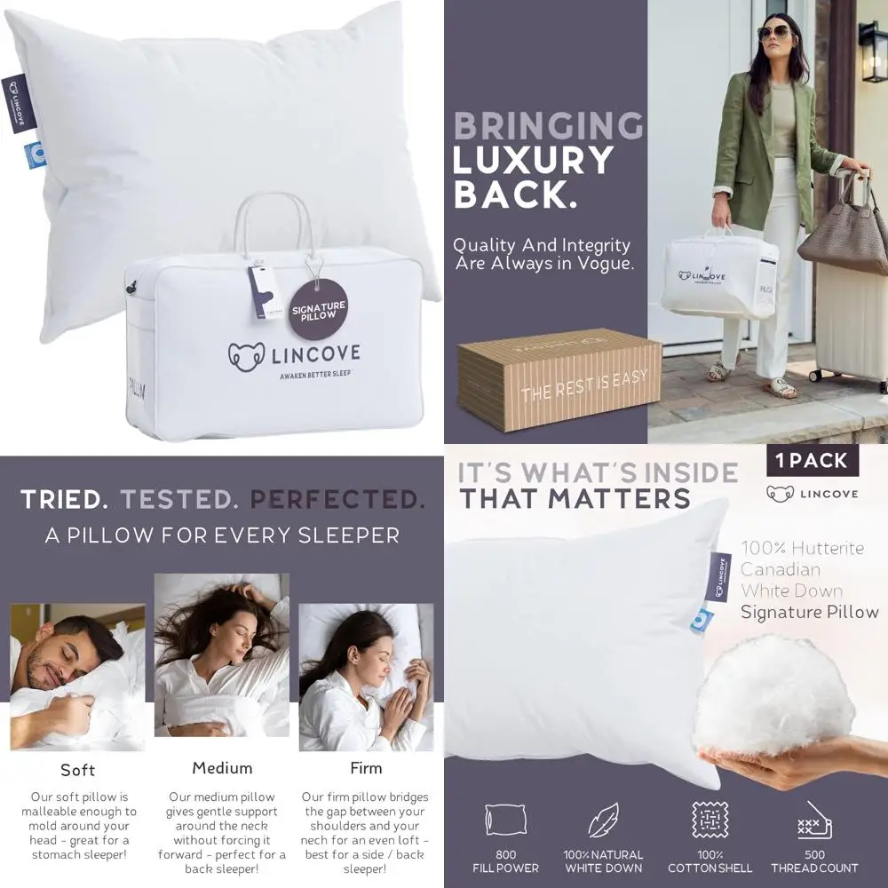 

Luxury Canadian White Down Pillow - 100% Natural for Comfortable Sleep in All Positions