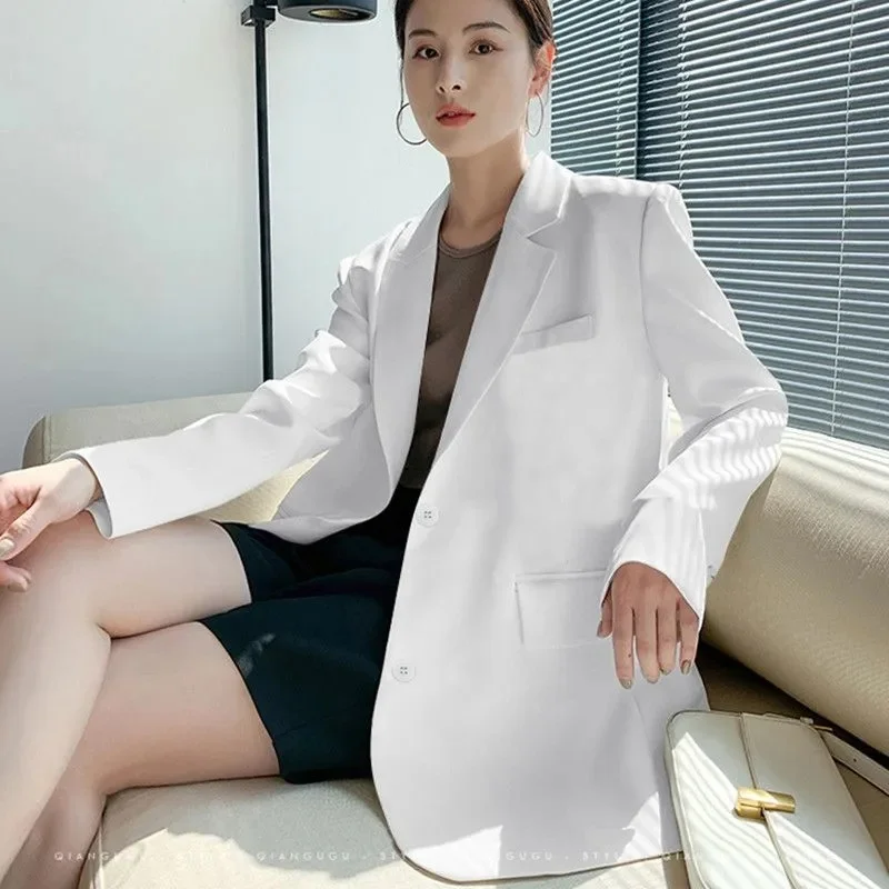 سترة نسائية جديدة لعام 2025 بأكمام طويلة ورقبة على شكل طية صدر السترة للخريف سترة كلاسيكية غير رسمية من القطن الصلب سترة أنيقة رفيعة #2