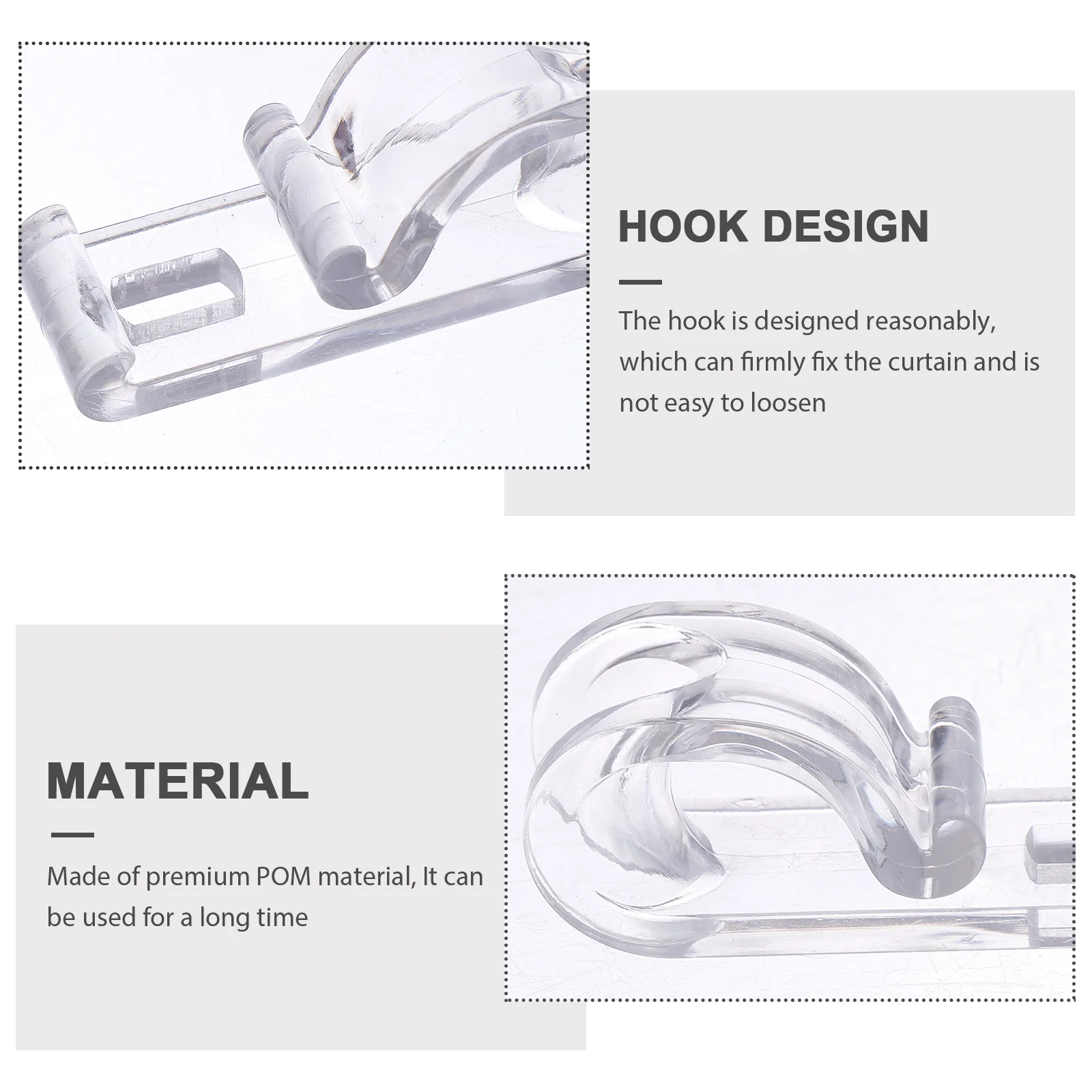 

10Pcs Curtain Fixation Hooks Transparent Pom Roller Curtain Clips for Venetian Blinds Soft Gauze Curtains Clear Safety Chain