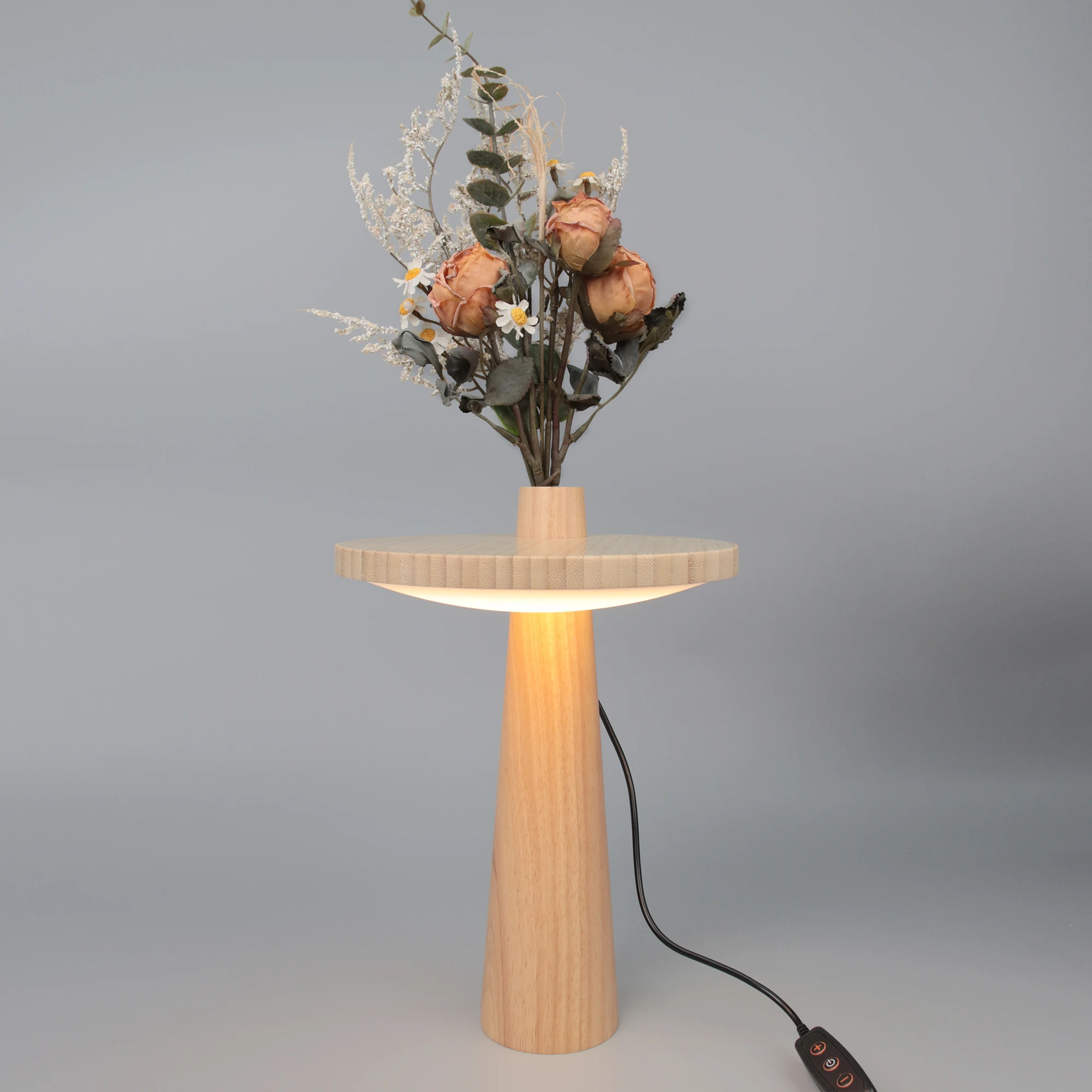 Nordic Style Solid Wood Table Lamp With Vase Slot Stepless Dimmable Brightness Warm Light For Bedroom, Nursery Home Decor.