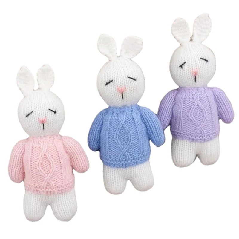 

L5YF Rabbit Newborn Baby Boy Girl Photography Prop Lovely Knitted Rabbit Cotton Rabbit Toy for Babies Gift