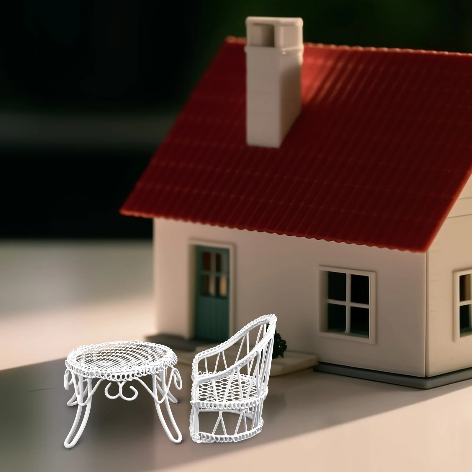 1 conjunto 1 conjunto de casa de bonecas mesa cadeira ferro mini quarto móveis ornamento em miniatura prop mini móveis de jardim em miniatura