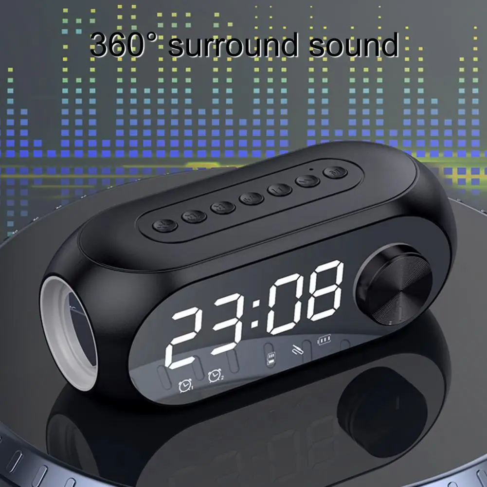 

Popular Surround Sound Effect Noise Cancelling Bluetooth-compatible Music Box Soundbar Clock Dual Alarm Audio Accessories