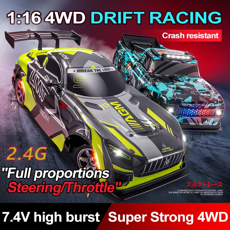 

New 1:16 Scale 2.4G High Speed Drift RC Car 4WD With LED Light Remote Control Racing Toy Gifts For Boys Kids Outdoor Indoor Play