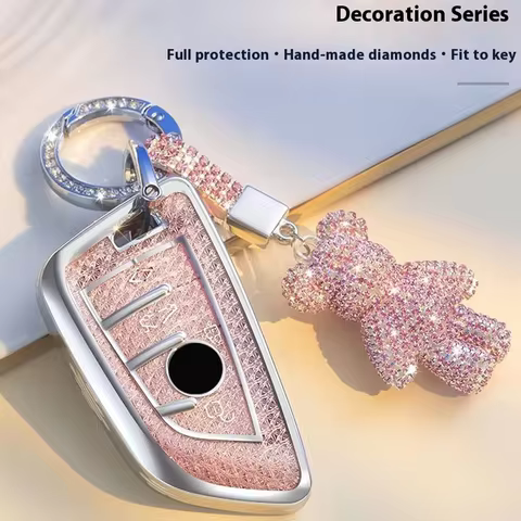Pink Diamond for BMW X1 X3 X4 X5 F15 X6 F16 G30 7 Series G11 F48 F39 520 525 F30 118i 218i 320i Remote Car Key Case Cover Fob
