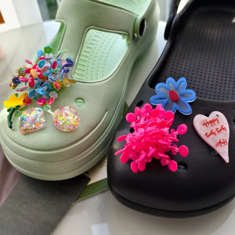 Shoe Charms Pearl Flower Resin Heart Crystal Premium Korean Style for Jelly Clog Sandals Women Daily Elegant Lightweight