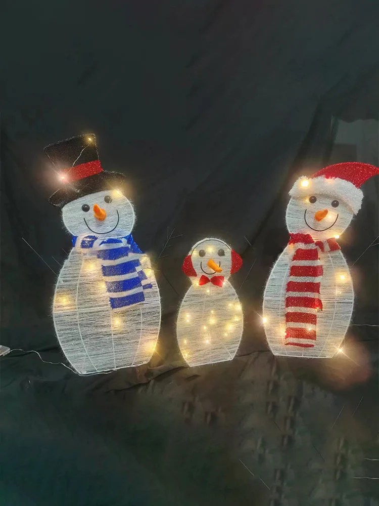 3Pcs Lighted Snowman Christmas Garden Decoration With LED Light Glowing Snowman Xmas Home Outdoor Yard Decorations Ornament 2024