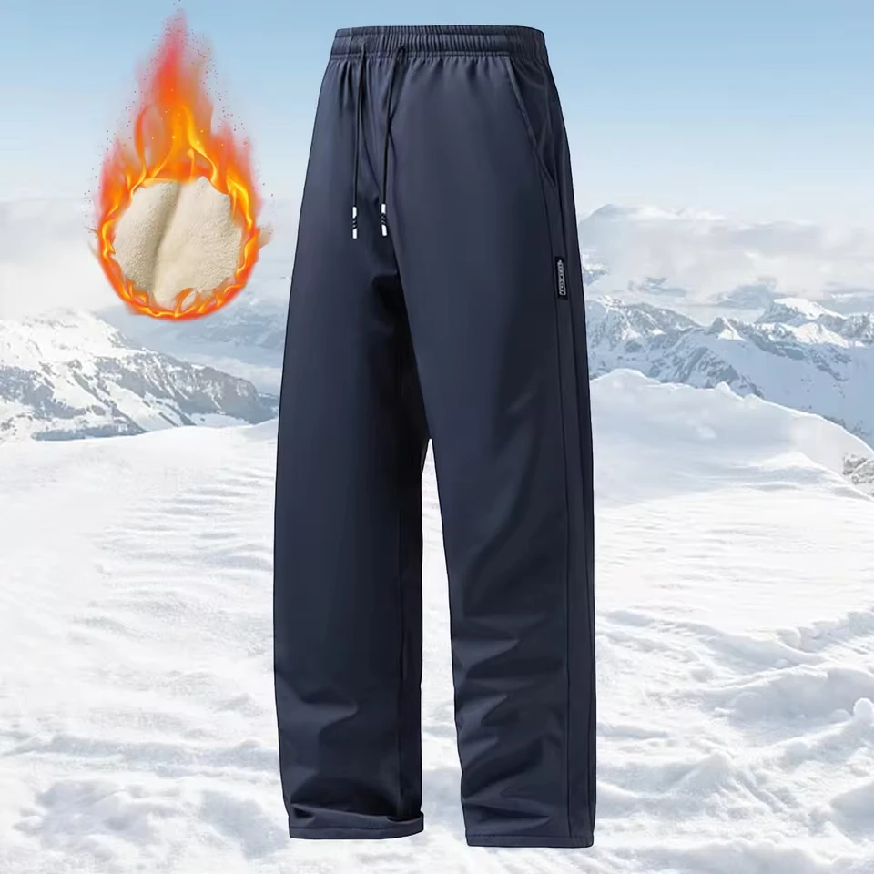 High Waist Open Back Pocket Jumpsuit Men'S And Winter Fleece Trousers Men'S Label Solid Color Casual Sports Loose Straight Pants