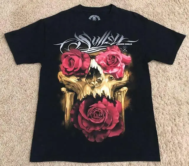 Sullen Art Collective Damon Conklin Roses Skull Men\'s Black T-Shirt Size Large