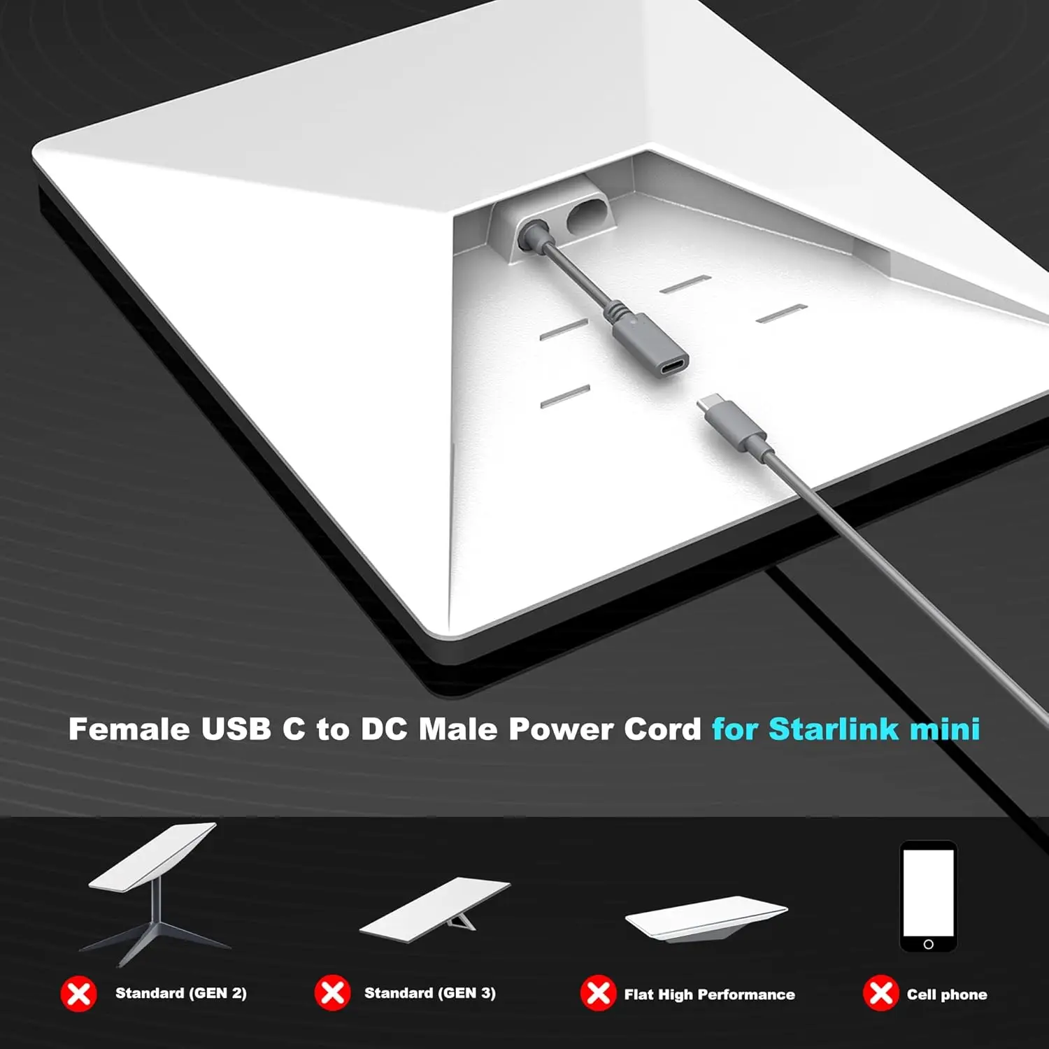 USB-C Female to DC Male Short Power Cable Adapter for Starlink Mini Compatible with 20V/100W Type-C PD Power Plug & Play