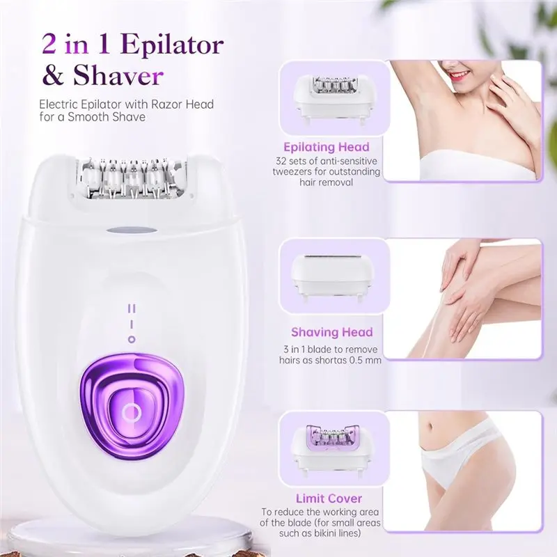 2026 New Epilator For Women, Cordless Facial Hair Remover Featuring Shaver& Trimmer, 2 Speed Options& 36 Tweezers For Face,