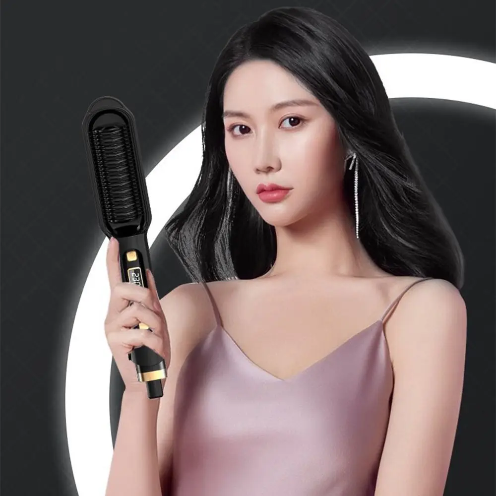 

Anti Scald Electric Hair Straightening Comb LED Digital Display 2 in 1 Negative Ion Straighten Brush Straight Curling Dual Use