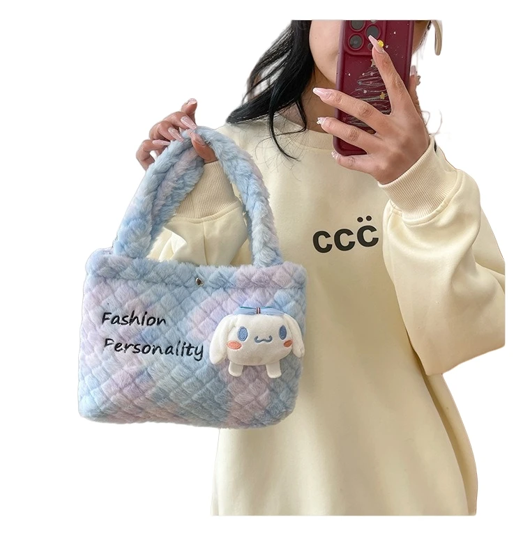 Nuevo Sanrio Kuromi bolso de mano de felpa de doble cara, bolso cruzado de Anime de dibujos animados, bolsas de almacenamiento de viaje para cosméticos, regalos para mujeres y niñas