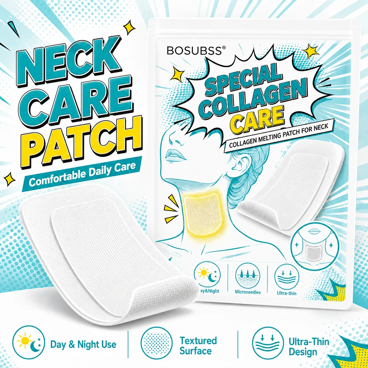 Patch de beauté pour le cou, 10 pièces, patch doux pour le soin du cou, léger, pour les femmes, routine de beauté quotidienne