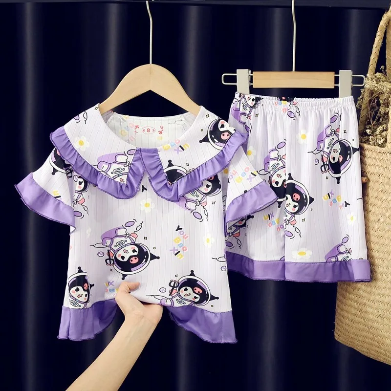 

Summer Cinnamoroll Kuromi Anime Kawaii Sanrio Children Shirt Pants Pajamas Cute Short-sleeved Princess Clothes Gifts Toys