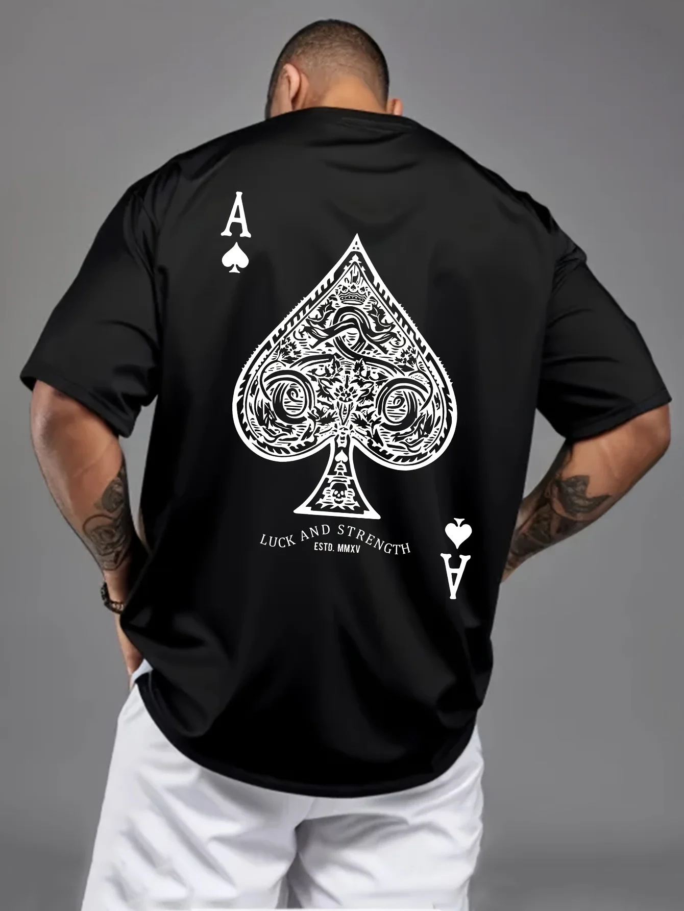 Men's Ace of Spades poker letter printed short-sleeved T-shirt for sporty and casual wear