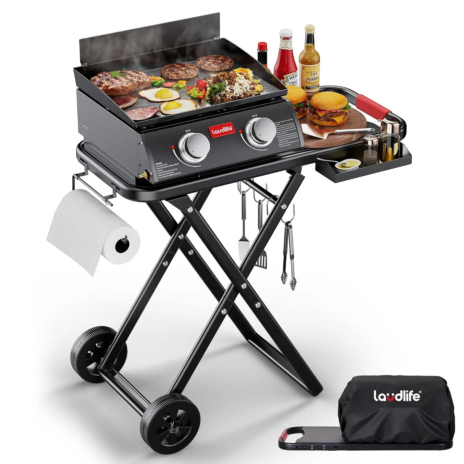 Portable Gas Griddle with Adjustable Stand, 20,000 BTUs, 342 Sq. In. Cooking Surface, 3-Step Setup, Enamel Coating Grates